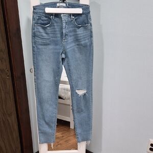 LOFT Light Blue Cropped Jeans with Distressed Detail